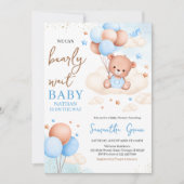 Invitation Fête Bébé Garçon Ourson Bohème Bleu (Devant)
