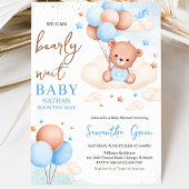 Invitation Fête Bébé Garçon Ourson Bohème Bleu
