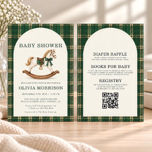 Invitation Fête bébé garçon Polo carreaux vert Cheval Tout en