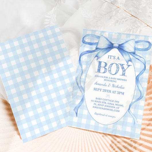 Invitation Fête Bébé Garçon Ruban Bleu 
