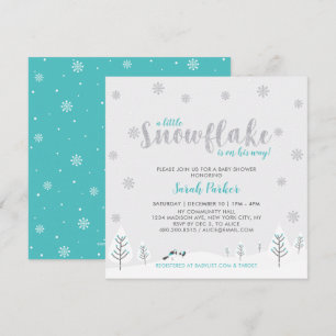 Invitation Fête bébé garçon Silver & Teal Winter Wonderland