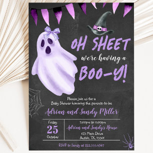 Invitation Fête bébé Halloween Bébé Fantôme Oh Feuille Violet