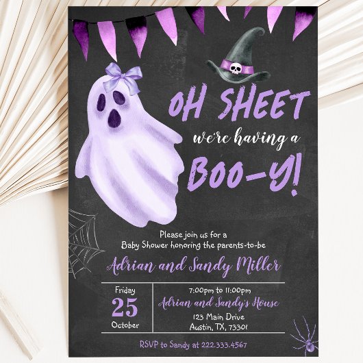 Invitation Fête bébé Halloween Bébé Fantôme Oh Feuille Violet
