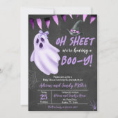 Invitation Fête bébé Halloween Bébé Fantôme Oh Feuille Violet (Devant)