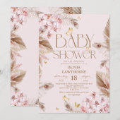 Invitation Fête bébé herbe des Pampas Boho (Devant / Derrière)