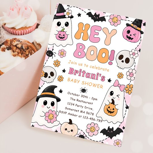 Invitation Fête bébé Hey Boo rose