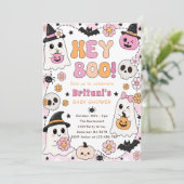 Invitation Fête bébé Hey Boo rose (Debout devant)