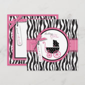 Invitation Fête bébé Impression Zèbre & Poussette Bébé (Devant / Derrière)