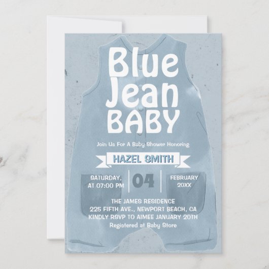 Invitation Fête Bébé Jean Bleu en Denim (Devant)