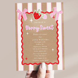 Invitation Fête bébé Kraft fille aux fraises douce aux baies 