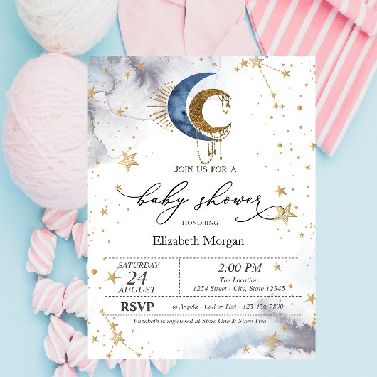 Invitation Fête bébé Lunes Célestes, Étoiles