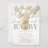 Invitation Fête bébé montgolfière verte ours (Devant)