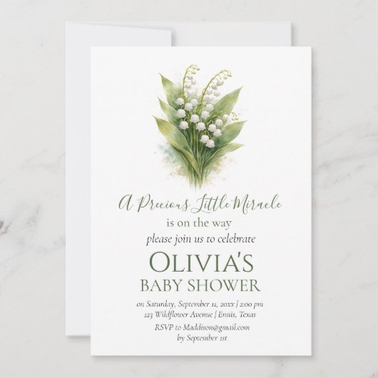Invitation Fête bébé Muguet Fleur Blanche (Devant)