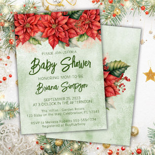 Invitation Fête bébé Noël Poinsettia Rouge Vert