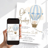 Invitation Fête bébé ours bleu bohème