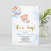Invitation Fête bébé ours en peluche garçon (Debout devant)