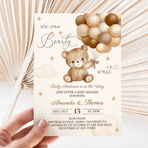 Invitation Fête bébé ours en peluche marron Ballons Neutres