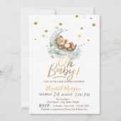 Invitation Fête bébé Ourson Lune Étoiles (Devant)
