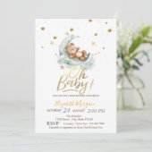 Invitation Fête bébé Ourson Lune Étoiles (Debout devant)