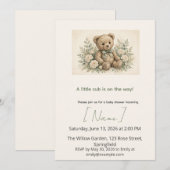 Invitation Fête bébé Ourson Sage, Modifiable (Devant / Derrière)