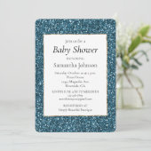 Invitation Fête bébé Paillettes Bleu Sarcelle Turquoise (Debout devant)