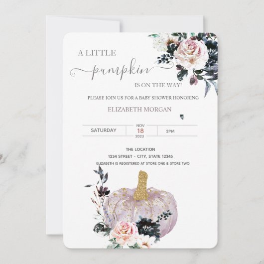 Invitation Fête bébé Paillettes Floral Citrouille Points (Devant)