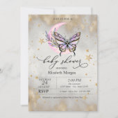 Invitation Fête bébé Papillon Lune Céleste Étoiles (Devant)
