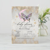 Invitation Fête bébé Papillon Lune Céleste Étoiles (Debout devant)