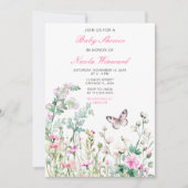Invitation Fête bébé papillon vert de printemps Floral (Devant)