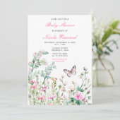 Invitation Fête bébé papillon vert de printemps Floral (Debout devant)