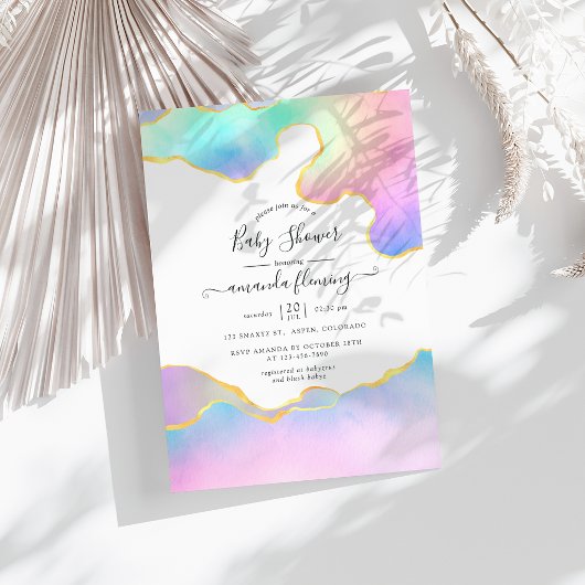 Invitation Fête bébé Pierre d'agate Arc-en-ciel