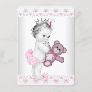 Invitation Fête bébé Princesse Ourson en Peluche Rose