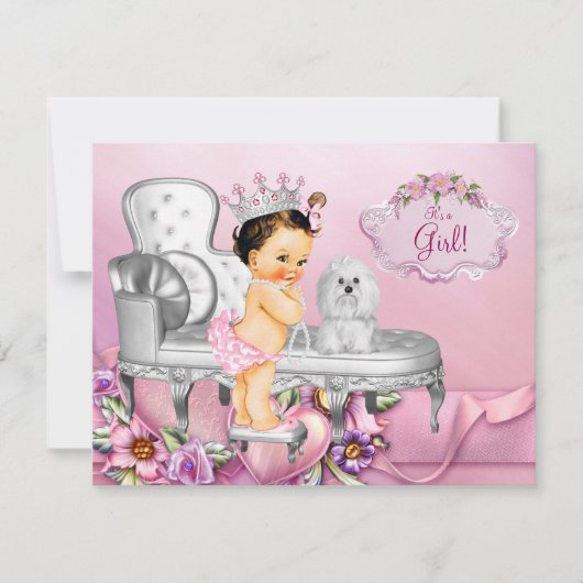 Invitation Fête bébé Princesse Perle Chaise Rose (Devant)