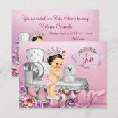 Invitation Fête bébé Princesse Perle Chaise Rose (Devant / Derrière)