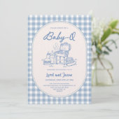 Invitation Fête Bébé Q Barbecue Bébé Bleu Coed (Debout devant)