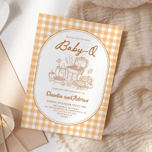 Invitation Fête bébé Q BBQ Baby Shower Gingham orange