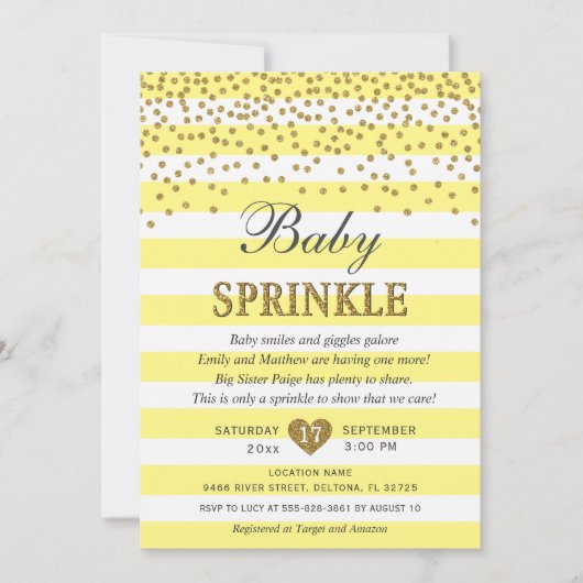 Invitation Fête bébé rayure abeille or jaune clair Neutre (Devant)