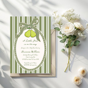 Invitation Fête bébé rayures rétro vert sauge poire