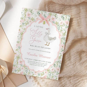 Invitation Fête bébé rétro Silly Goose Fleurs roses 