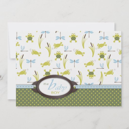 Invitation Fête bébé Ribbit Grenouille et Libellule (Devant)