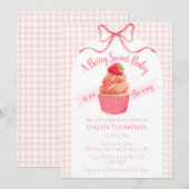 Invitation Fête bébé rose framboise sucrée 008 (Devant / Derrière)