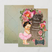 Invitation Fête bébé Rose Perle Tutu Rose (Devant / Derrière)