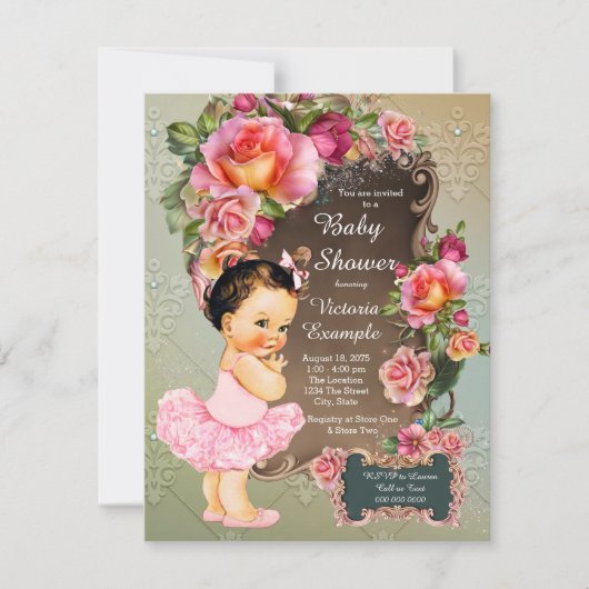 Invitation Fête bébé Rose Rose Tutu (Devant)