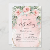Invitation Fête bébé roses rose poudré (Devant)