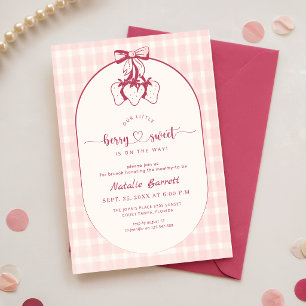Invitation Fête bébé Ruban de fraise à carreaux roses