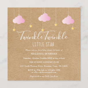 Invitation Fête bébé scintillante petite étoile rose Bohème