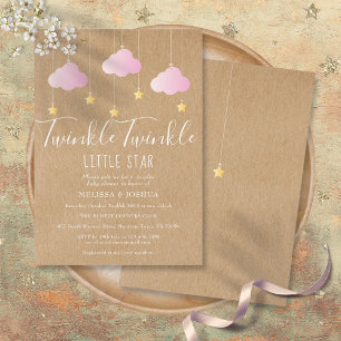 Invitation Fête bébé scintillante rose Kraft rustique
