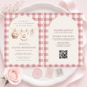 Invitation Fête bébé Shower Bébé Citrouille Rose Tout en Un