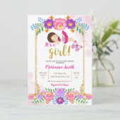 Invitation Fête bébé Shower Fleur Papillon Mexicaine  (Debout devant)