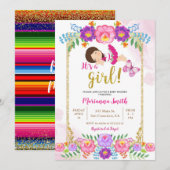 Invitation Fête bébé Shower Fleur Papillon Mexicaine  (Devant / Derrière)